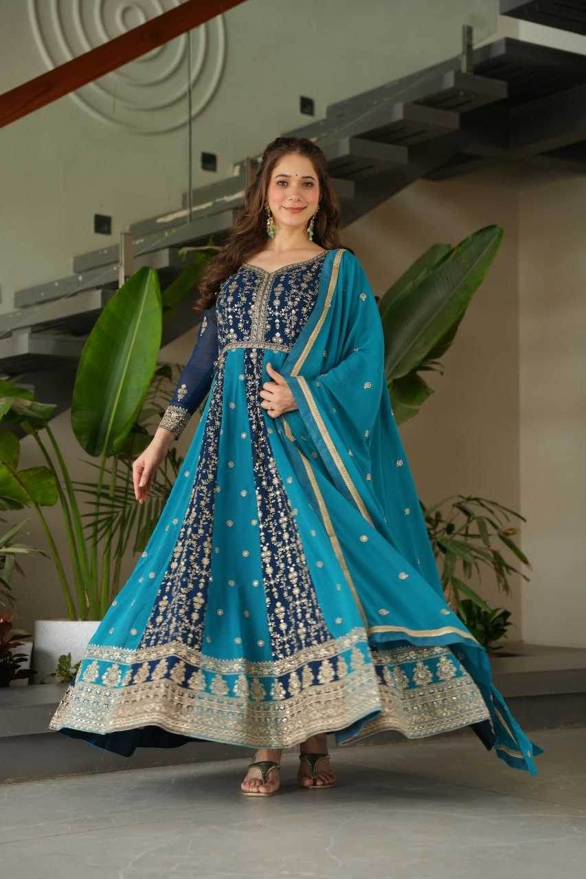 Faux Blooming Gown With Dupatta Sequin Gowns - MYLUXURY LANE ENTERPRISE